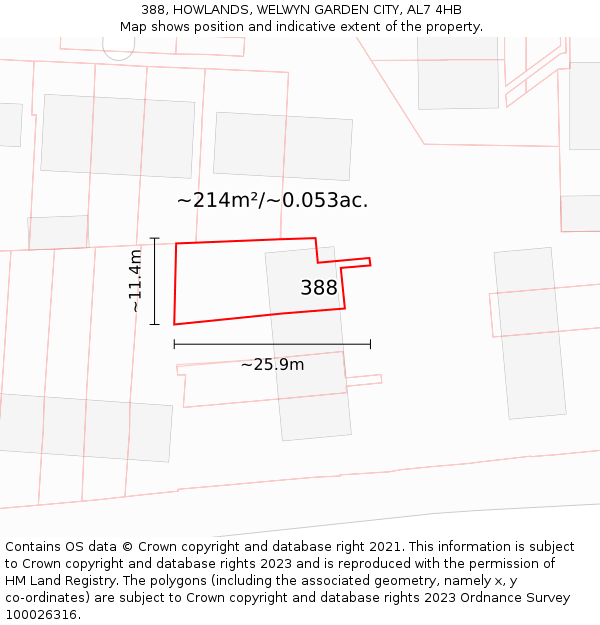 388, HOWLANDS, WELWYN GARDEN CITY, AL7 4HB: Plot and title map