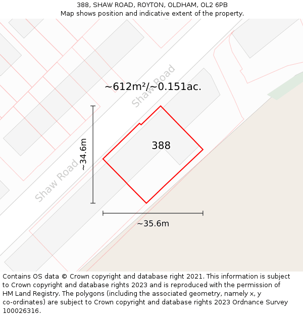 388, SHAW ROAD, ROYTON, OLDHAM, OL2 6PB: Plot and title map