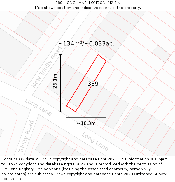 389, LONG LANE, LONDON, N2 8JN: Plot and title map