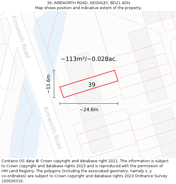 39, AIREWORTH ROAD, KEIGHLEY, BD21 4DN: Plot and title map