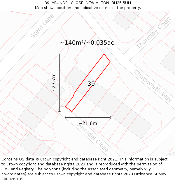 39, ARUNDEL CLOSE, NEW MILTON, BH25 5UH: Plot and title map