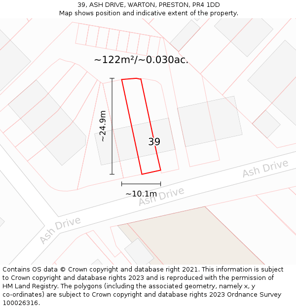 39, ASH DRIVE, WARTON, PRESTON, PR4 1DD: Plot and title map