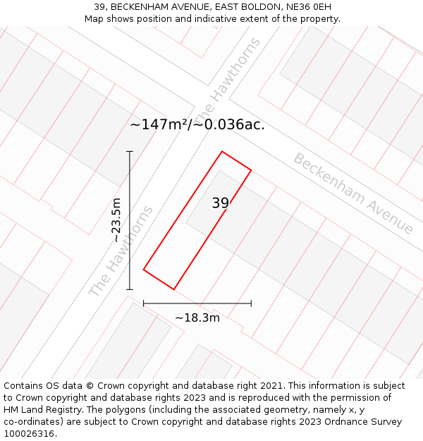 39, BECKENHAM AVENUE, EAST BOLDON, NE36 0EH: Plot and title map