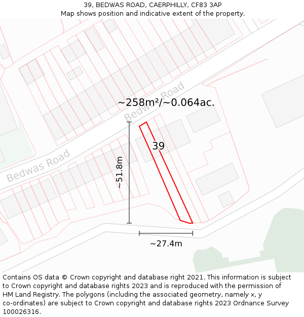 39, BEDWAS ROAD, CAERPHILLY, CF83 3AP: Plot and title map