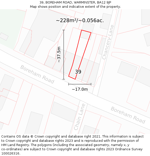 39, BOREHAM ROAD, WARMINSTER, BA12 9JP: Plot and title map