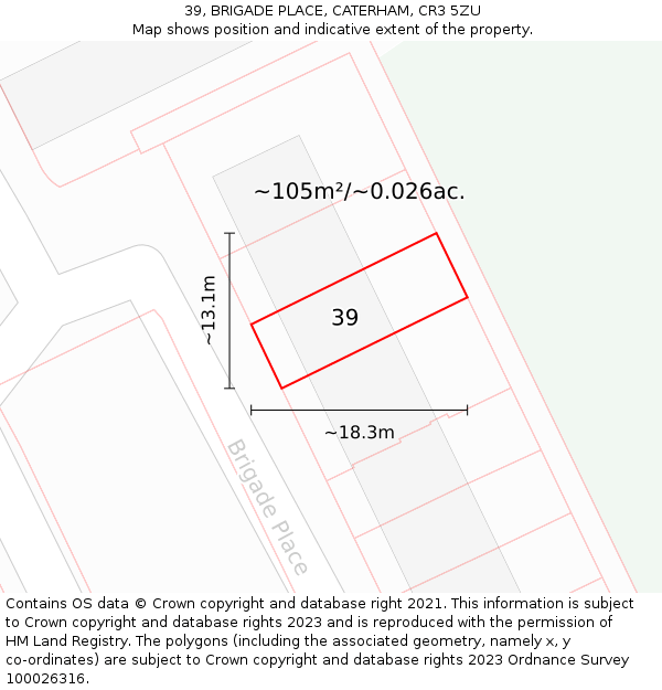 39, BRIGADE PLACE, CATERHAM, CR3 5ZU: Plot and title map