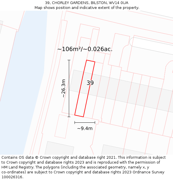 39, CHORLEY GARDENS, BILSTON, WV14 0UA: Plot and title map