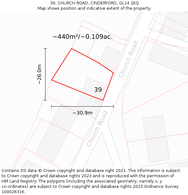 39, CHURCH ROAD, CINDERFORD, GL14 2EQ: Plot and title map