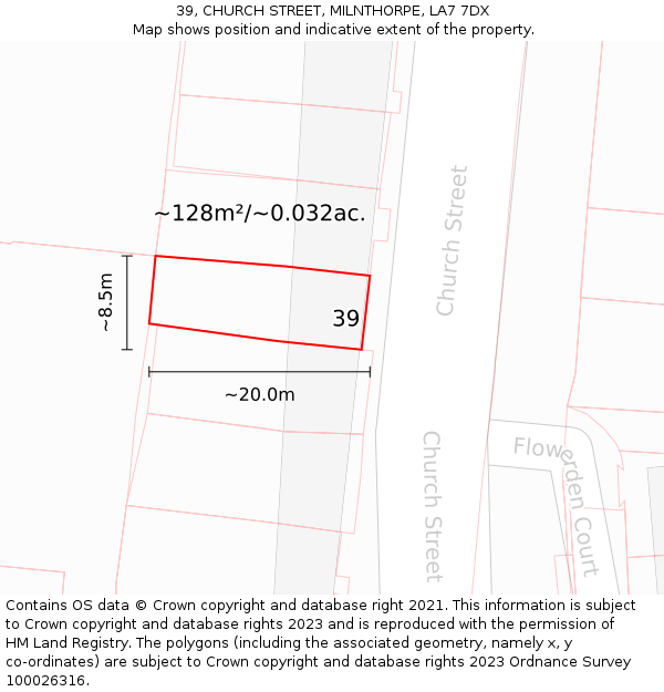 39, CHURCH STREET, MILNTHORPE, LA7 7DX: Plot and title map