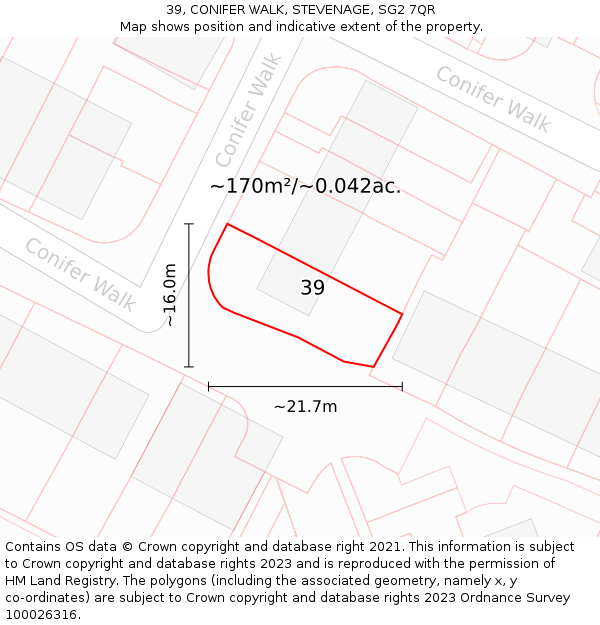 39, CONIFER WALK, STEVENAGE, SG2 7QR: Plot and title map