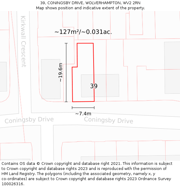 39, CONINGSBY DRIVE, WOLVERHAMPTON, WV2 2RN: Plot and title map