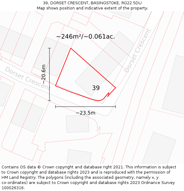 39, DORSET CRESCENT, BASINGSTOKE, RG22 5DU: Plot and title map