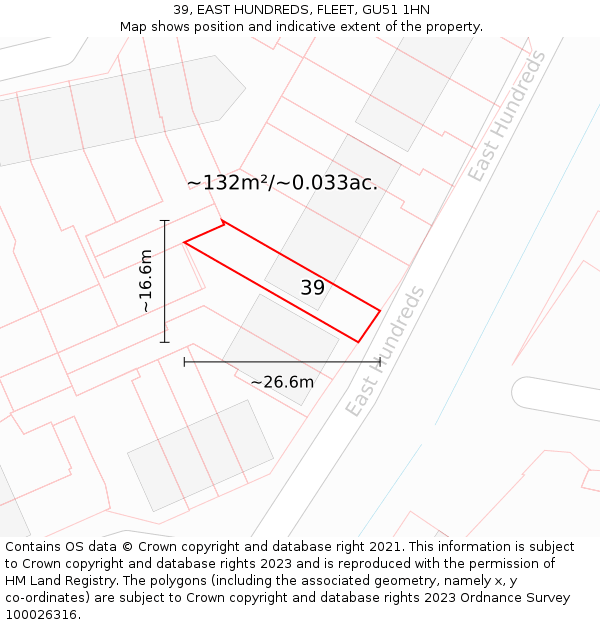 39, EAST HUNDREDS, FLEET, GU51 1HN: Plot and title map