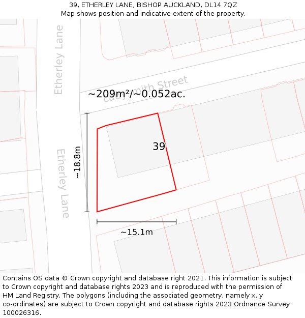 39, ETHERLEY LANE, BISHOP AUCKLAND, DL14 7QZ: Plot and title map