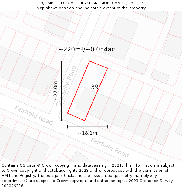 39, FAIRFIELD ROAD, HEYSHAM, MORECAMBE, LA3 1ES: Plot and title map