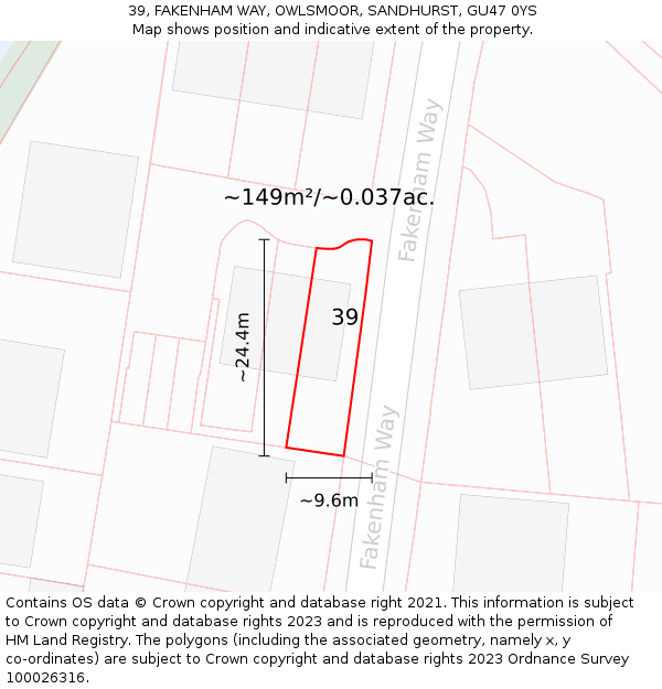 39, FAKENHAM WAY, OWLSMOOR, SANDHURST, GU47 0YS: Plot and title map