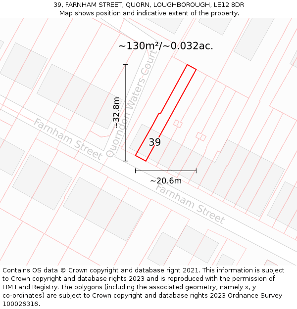 39, FARNHAM STREET, QUORN, LOUGHBOROUGH, LE12 8DR: Plot and title map