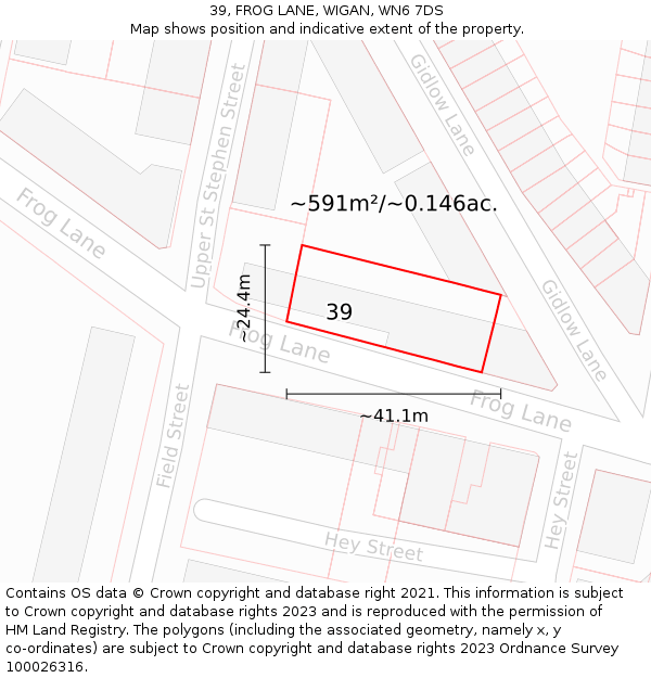 39, FROG LANE, WIGAN, WN6 7DS: Plot and title map