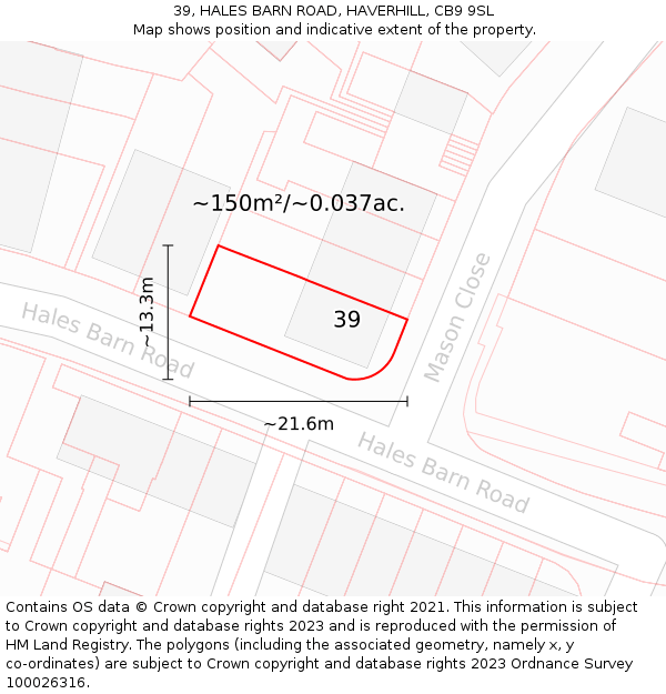 39, HALES BARN ROAD, HAVERHILL, CB9 9SL: Plot and title map