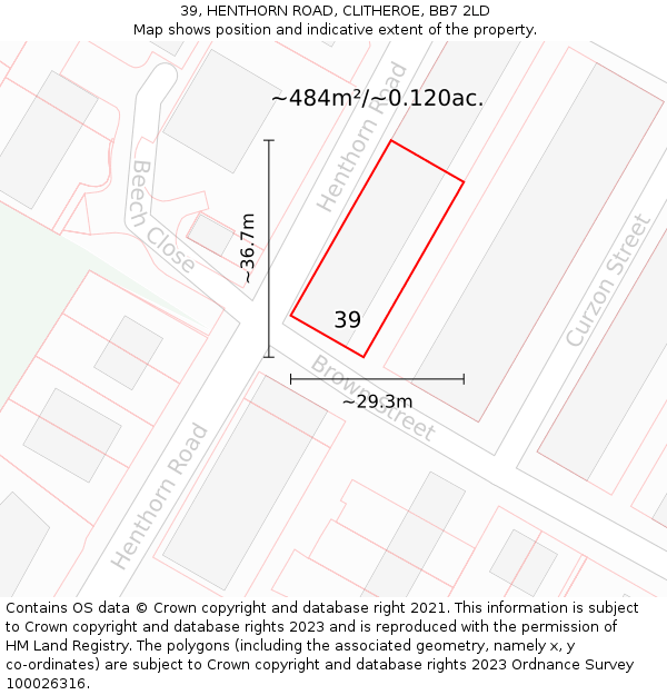 39, HENTHORN ROAD, CLITHEROE, BB7 2LD: Plot and title map