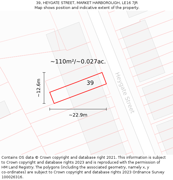 39, HEYGATE STREET, MARKET HARBOROUGH, LE16 7JR: Plot and title map