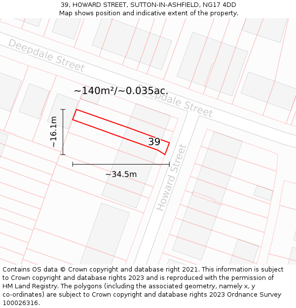 39, HOWARD STREET, SUTTON-IN-ASHFIELD, NG17 4DD: Plot and title map
