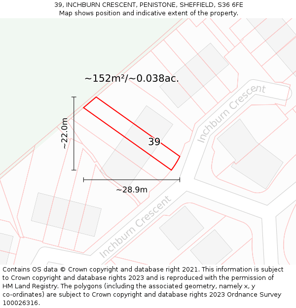 39, INCHBURN CRESCENT, PENISTONE, SHEFFIELD, S36 6FE: Plot and title map