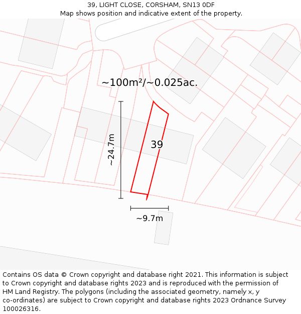 39, LIGHT CLOSE, CORSHAM, SN13 0DF: Plot and title map