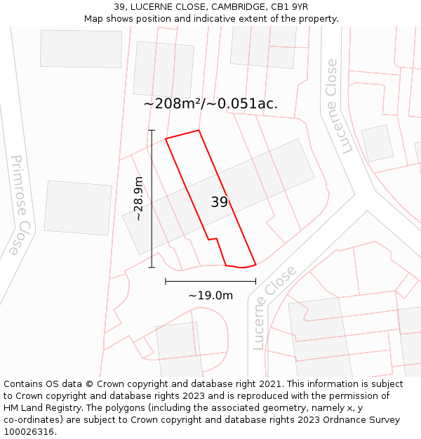 39, LUCERNE CLOSE, CAMBRIDGE, CB1 9YR: Plot and title map