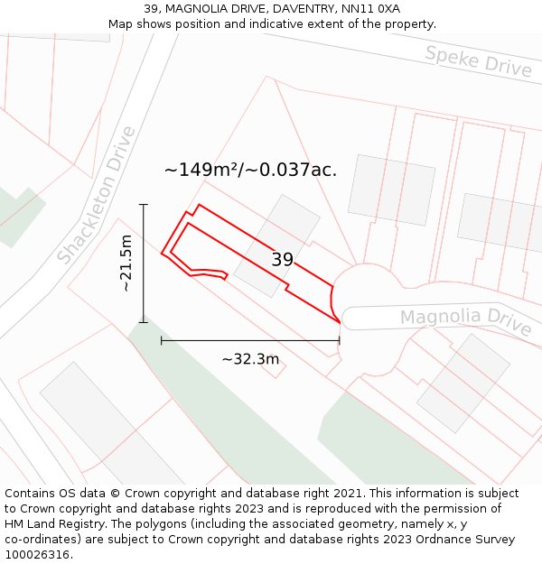 39, MAGNOLIA DRIVE, DAVENTRY, NN11 0XA: Plot and title map