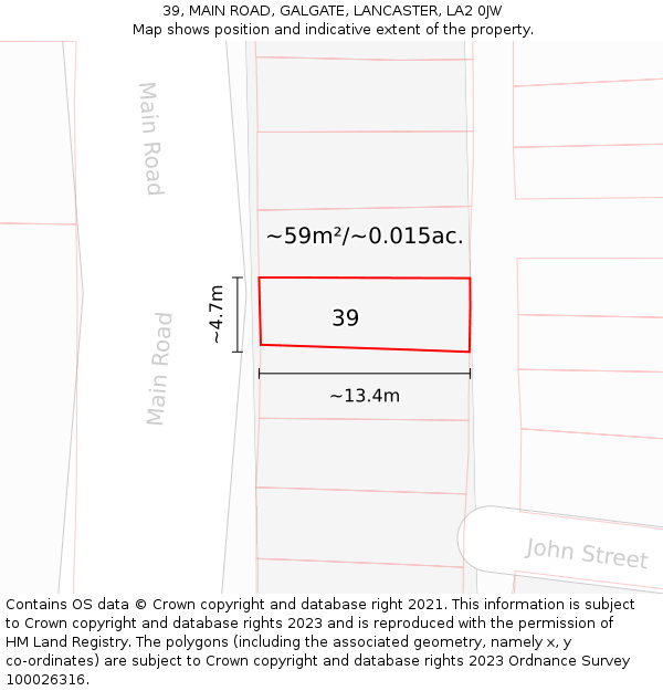 39, MAIN ROAD, GALGATE, LANCASTER, LA2 0JW: Plot and title map