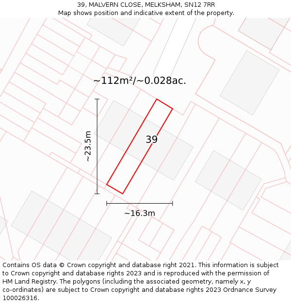 39, MALVERN CLOSE, MELKSHAM, SN12 7RR: Plot and title map