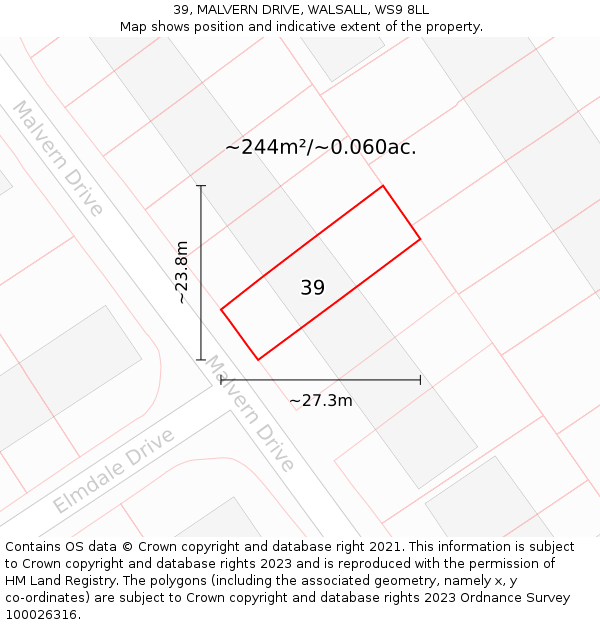39, MALVERN DRIVE, WALSALL, WS9 8LL: Plot and title map
