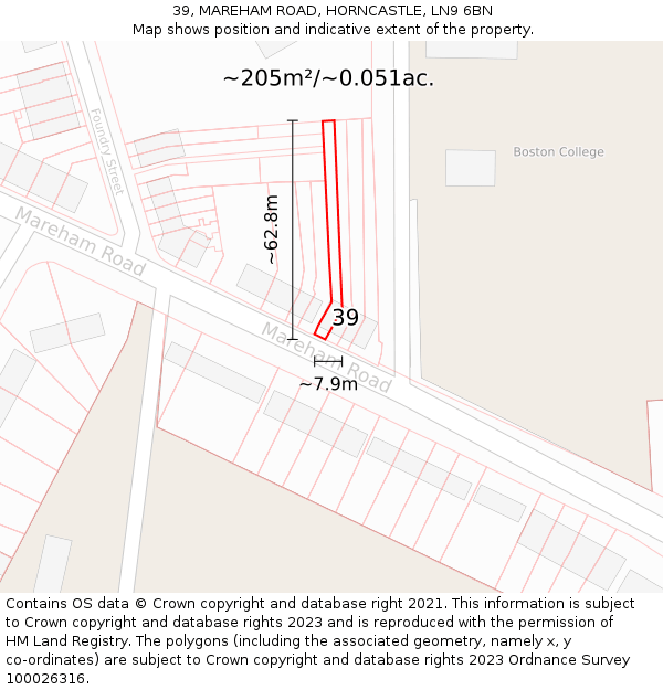 39, MAREHAM ROAD, HORNCASTLE, LN9 6BN: Plot and title map