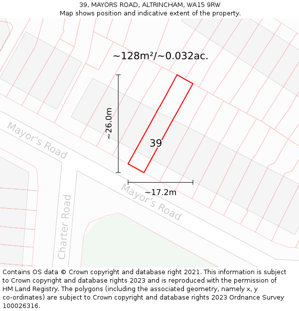 39, MAYORS ROAD, ALTRINCHAM, WA15 9RW: Plot and title map