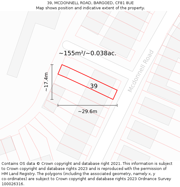 39, MCDONNELL ROAD, BARGOED, CF81 8UE: Plot and title map