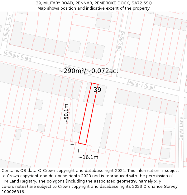 39, MILITARY ROAD, PENNAR, PEMBROKE DOCK, SA72 6SQ: Plot and title map