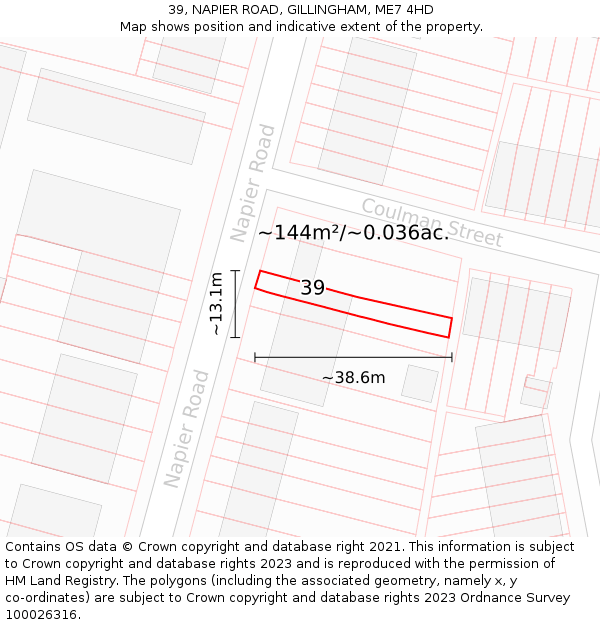 39, NAPIER ROAD, GILLINGHAM, ME7 4HD: Plot and title map
