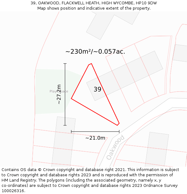 39, OAKWOOD, FLACKWELL HEATH, HIGH WYCOMBE, HP10 9DW: Plot and title map