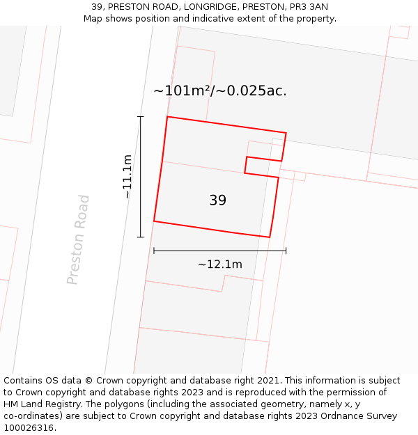 39, PRESTON ROAD, LONGRIDGE, PRESTON, PR3 3AN: Plot and title map