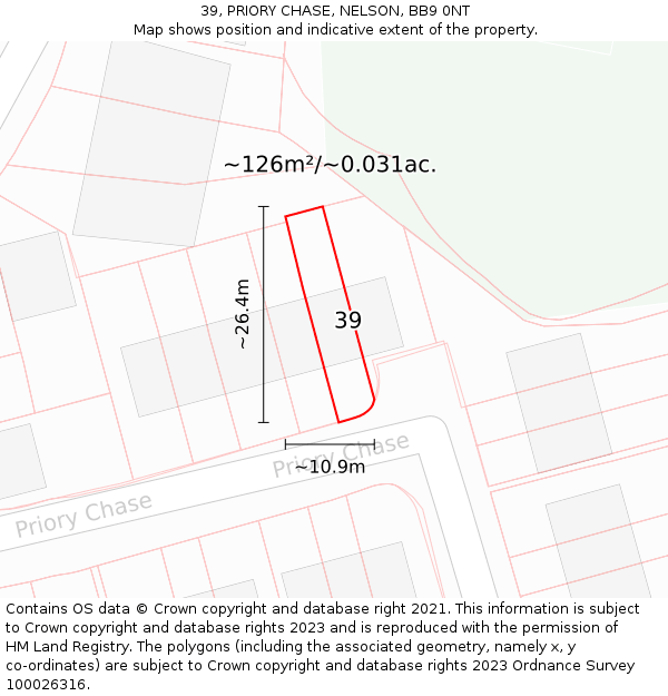 39, PRIORY CHASE, NELSON, BB9 0NT: Plot and title map
