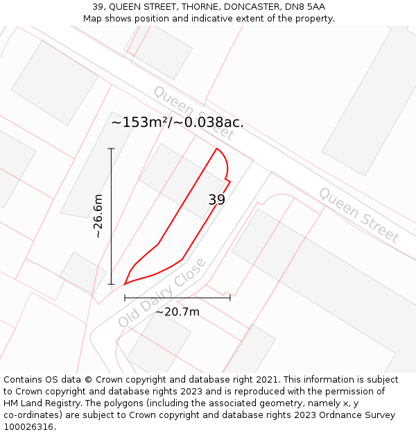 39, QUEEN STREET, THORNE, DONCASTER, DN8 5AA: Plot and title map