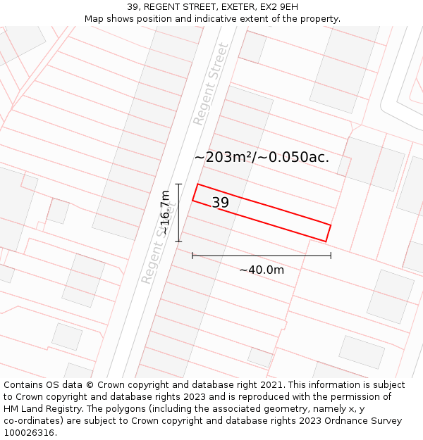 39, REGENT STREET, EXETER, EX2 9EH: Plot and title map
