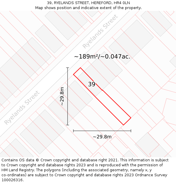 39, RYELANDS STREET, HEREFORD, HR4 0LN: Plot and title map