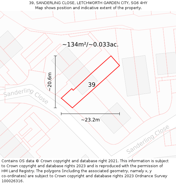 39, SANDERLING CLOSE, LETCHWORTH GARDEN CITY, SG6 4HY: Plot and title map