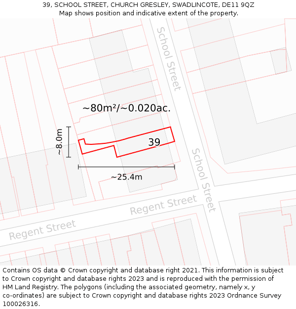 39, SCHOOL STREET, CHURCH GRESLEY, SWADLINCOTE, DE11 9QZ: Plot and title map