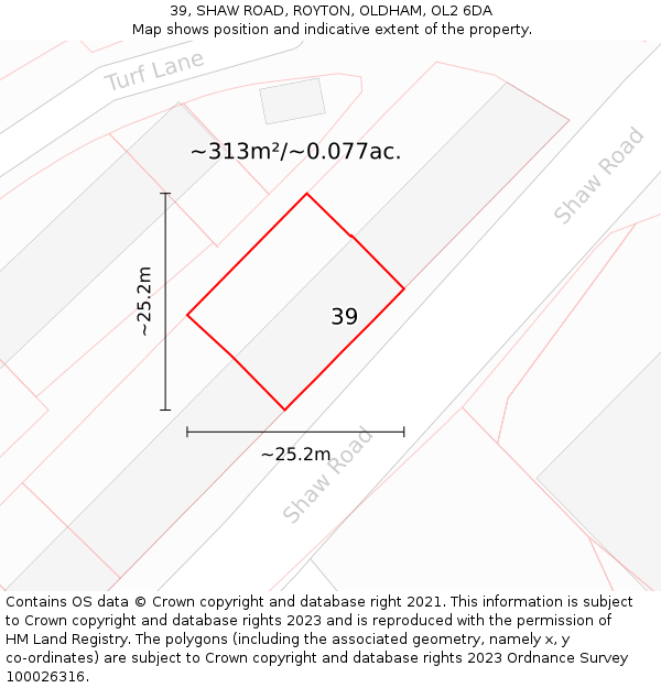 39, SHAW ROAD, ROYTON, OLDHAM, OL2 6DA: Plot and title map