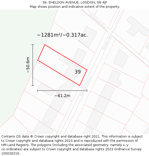 39, SHELDON AVENUE, LONDON, N6 4JP: Plot and title map