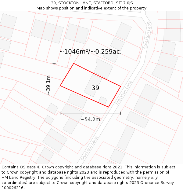 39, STOCKTON LANE, STAFFORD, ST17 0JS: Plot and title map