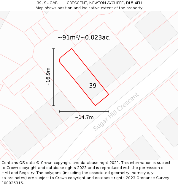 39, SUGARHILL CRESCENT, NEWTON AYCLIFFE, DL5 4FH: Plot and title map